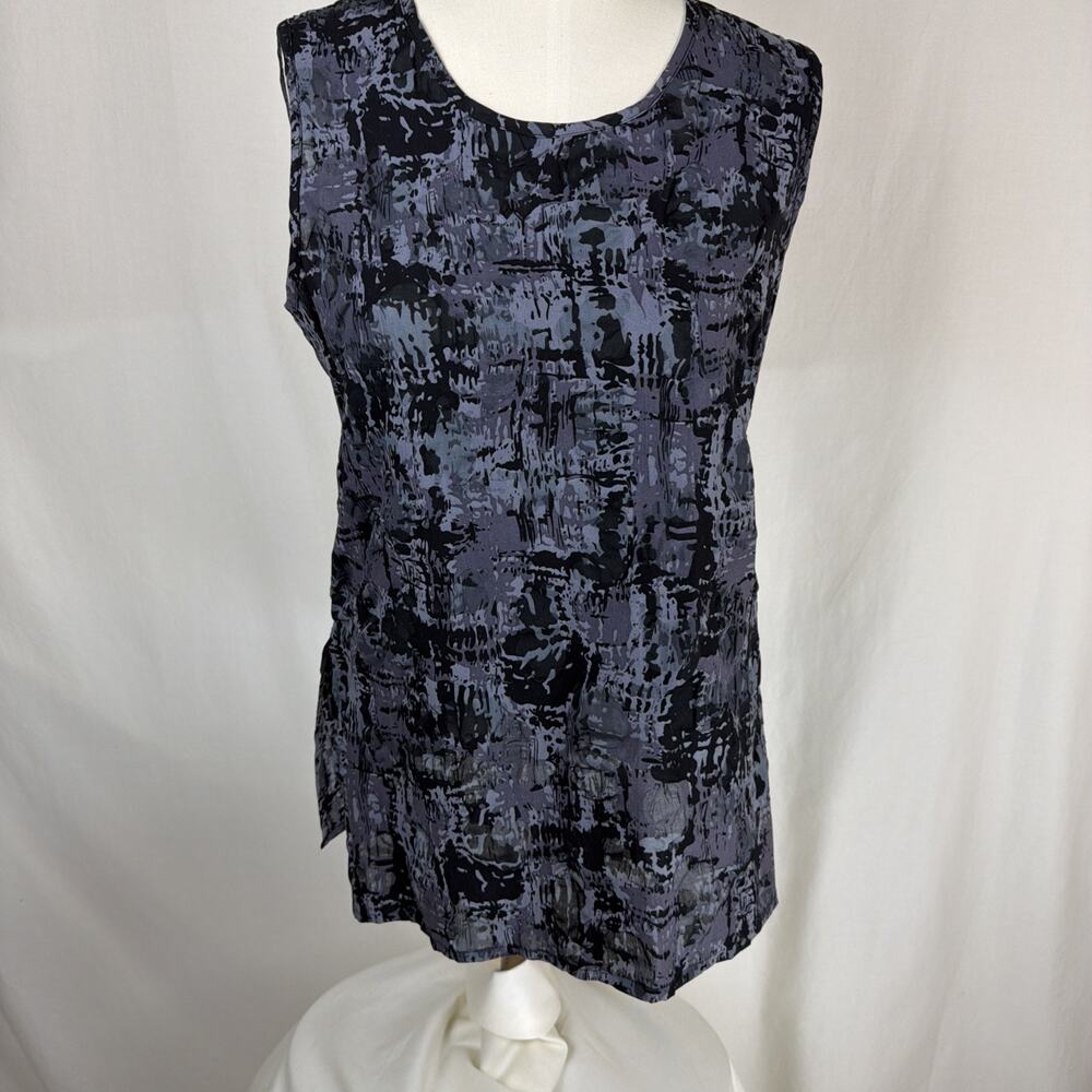 NWT Sydney TK108 Black Gray Pattern Crinkle Long Tank Top USA #0743 XL